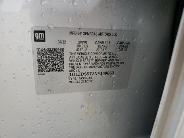 1G1ZD5ST2NF149863 - 2022 CHEVROLET MALIBU LT SILVER photo 12