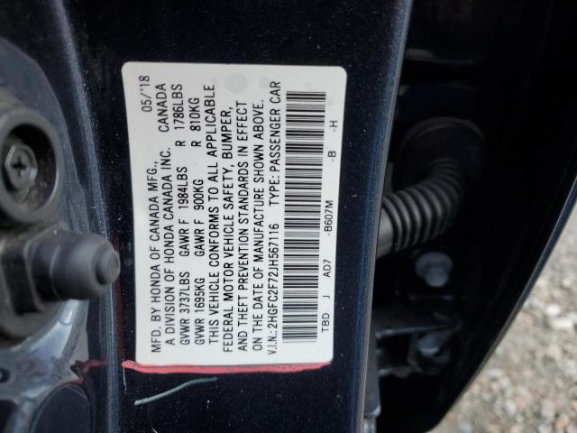 2HGFC2F72JH567116 - 2018 HONDA CIVIC EX Графитовый фото 12