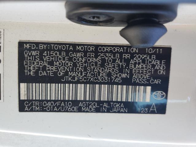 JTKJF5C7XC3031745 - 2012 TOYOTA SCION TC Ağ foto 12