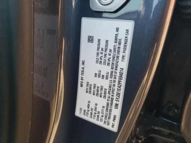5YJ3E1EA2PF694014 - 2023 TESLA MODEL 3 GRAY photo 12