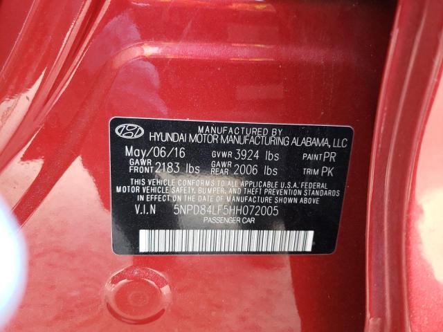 5NPD84LF5HH072005 - 2017 HYUNDAI ELANTRA SE RED photo 12