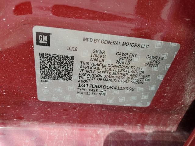 1G1JD6SB5K4112906 - 2019 CHEVROLET SONIC LT MAROON photo 12