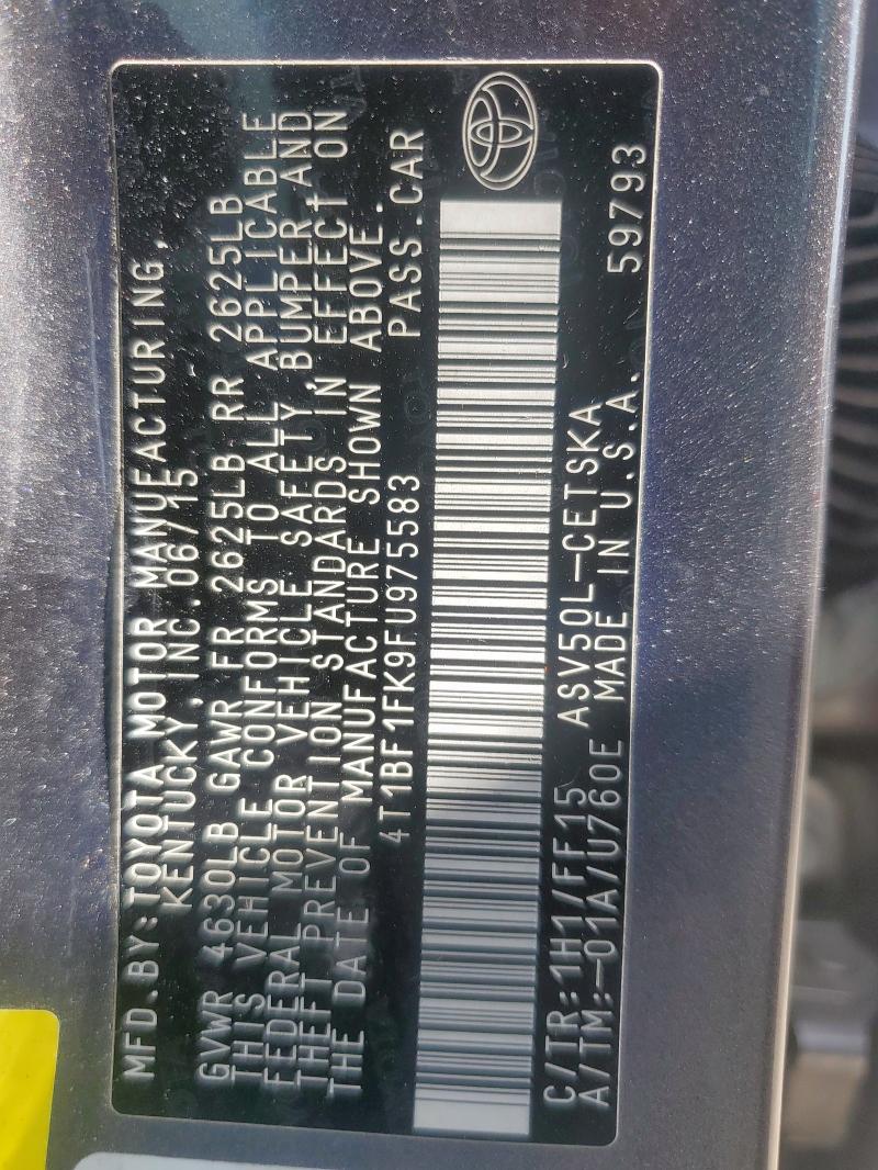 4T1BF1FK9FU975583 - 2015 TOYOTA CAMRY LE 灰色 照片 12