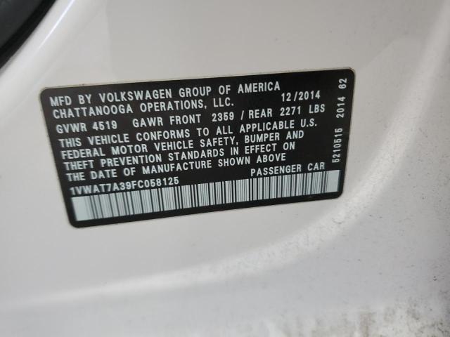 1VWAT7A39FC058125 - 2015 VOLKSWAGEN PASSAT S WHITE photo 12