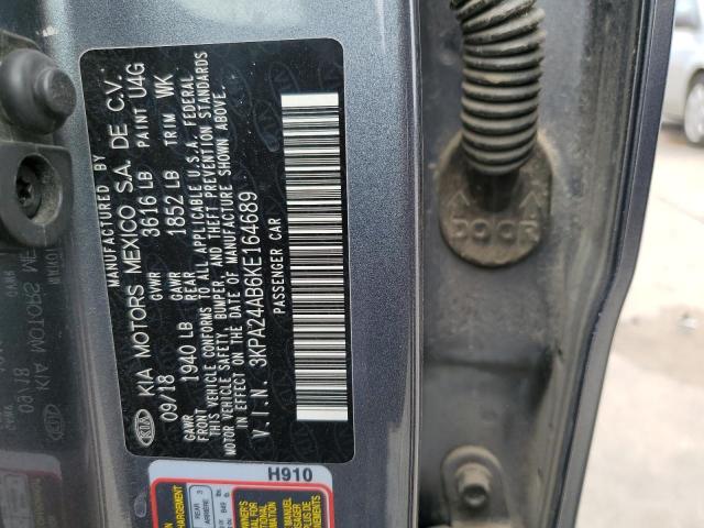 3KPA24AB6KE164689 - 2019 KIA RIO S GRAY photo 12