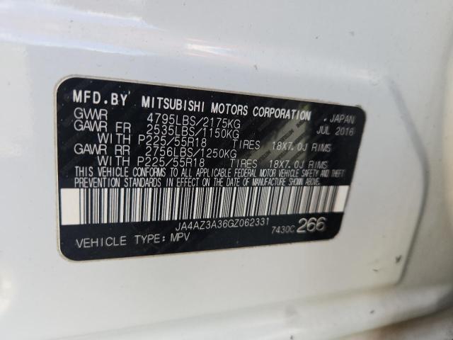 JA4AZ3A36GZ062331 - 2016 MITSUBISHI OUTLANDER SE WHITE photo 12