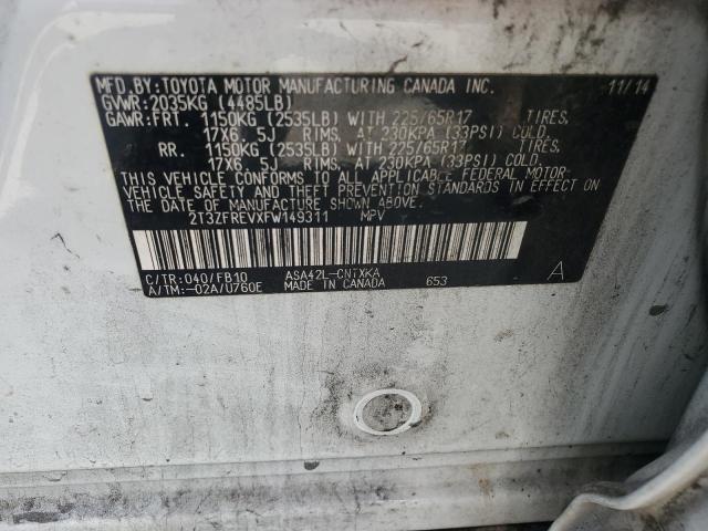 2T3ZFREVXFW149311 - 2015 TOYOTA RAV4 LE WHITE photo 13