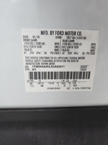 1FM5K8ARXJGA85011 - 2018 FORD EXPLORER POLICE INTERCEPTOR Ақ фото 13