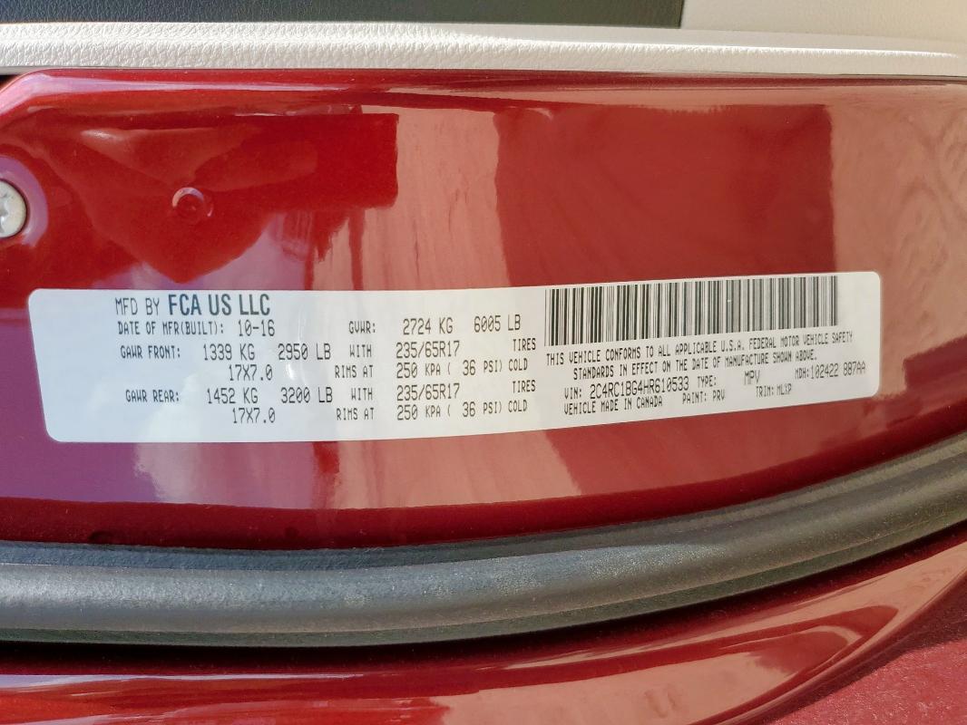 2C4RC1BG4HR610533 - 2017 CHRYSLER PACIFICA TOURING L 栗色 照片 13