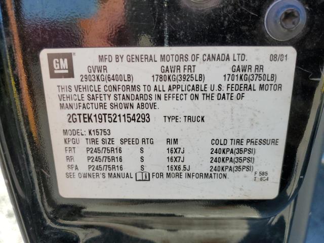 2GTEK19T521154293 - 2002 GMC NEW SIERRA K1500 BLACK photo 12