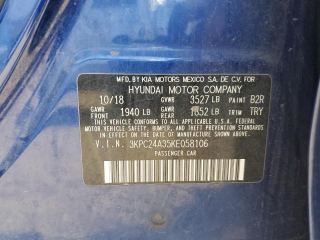 3KPC24A35KE058106 - 2019 HYUNDAI ACCENT SE 蓝色 照片 12