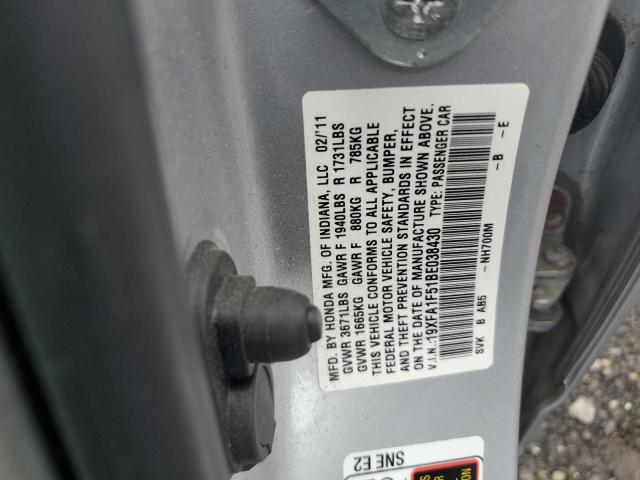 19XFA1F51BE038430 - 2011 HONDA CIVIC LX SILVER photo 13