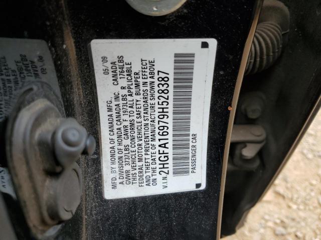 2HGFA16979H528387 - 2009 HONDA CIVIC EXL შავი ფოტო 12