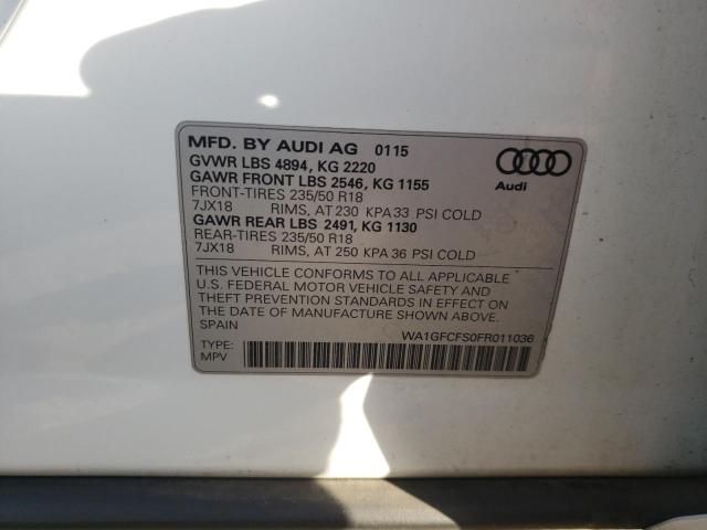 WA1GFCFS0FR011036 - 2015 AUDI Q3 PRESTIGE WHITE photo 12