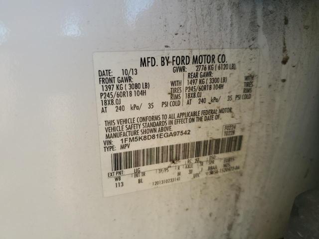 1FM5K8D81EGA97542 - 2014 FORD EXPLORER XLT WHITE photo 13