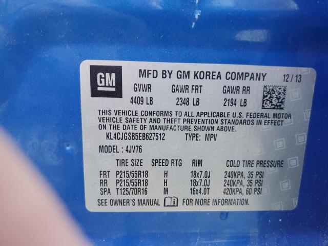 KL4CJGSB5EB627512 - 2014 BUICK ENCORE BLUE photo 12