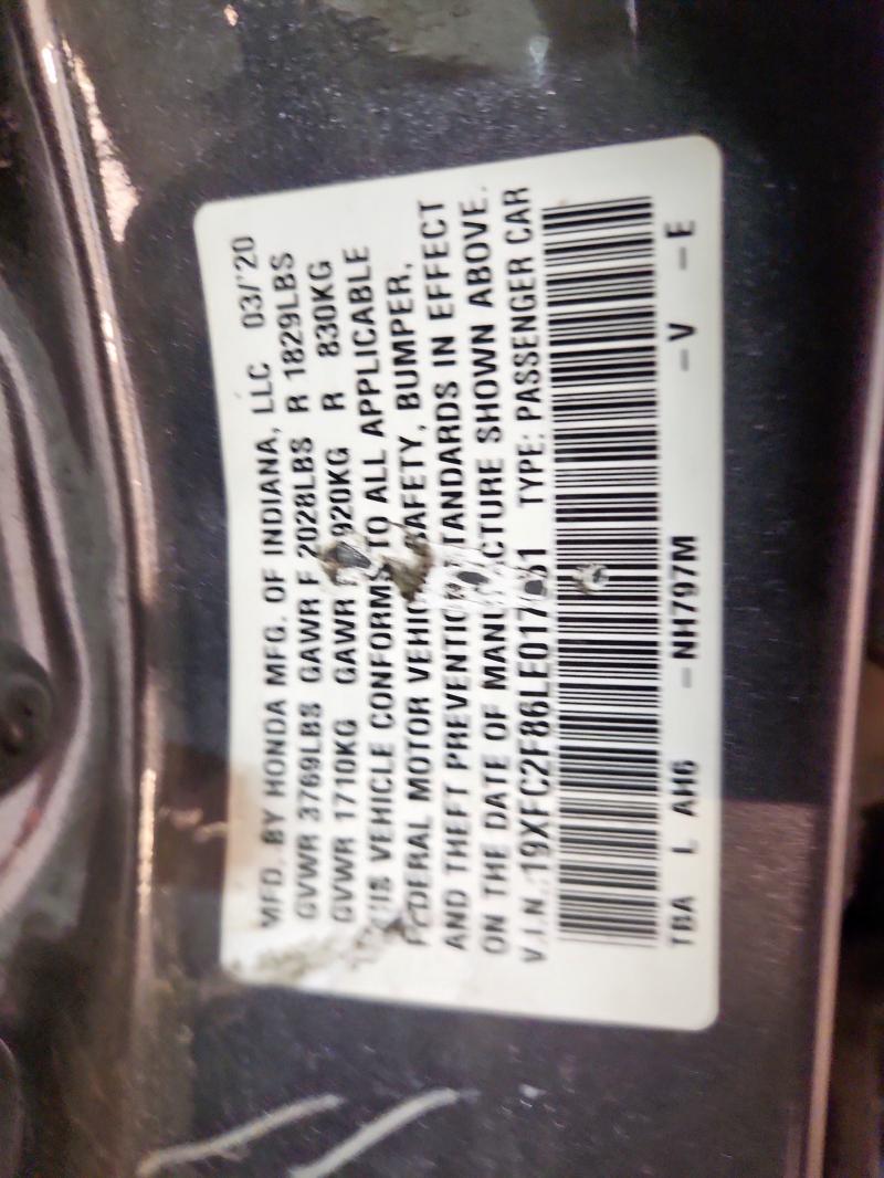 19XFC2F86LE017651 - 2020 HONDA CIVIC SPORT GRAY photo 13