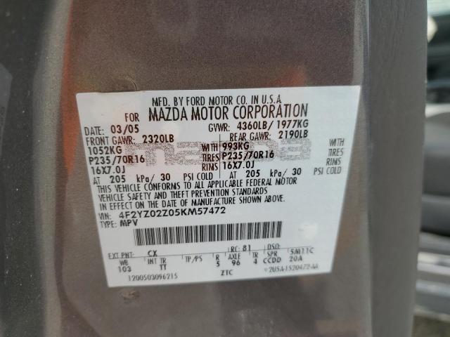 4F2YZ02Z05KM57472 - 2005 MAZDA TRIBUTE I GRAY photo 13