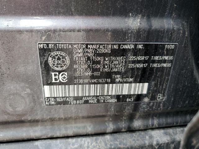 2T3B1RFV4MC163718 - 2021 TOYOTA RAV4 LE CHARCOAL photo 13