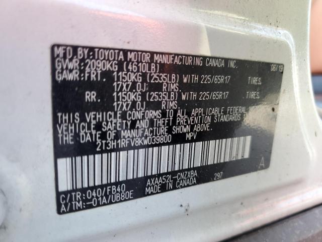 2T3H1RFV8KW039800 - 2019 TOYOTA RAV4 LE WHITE photo 13