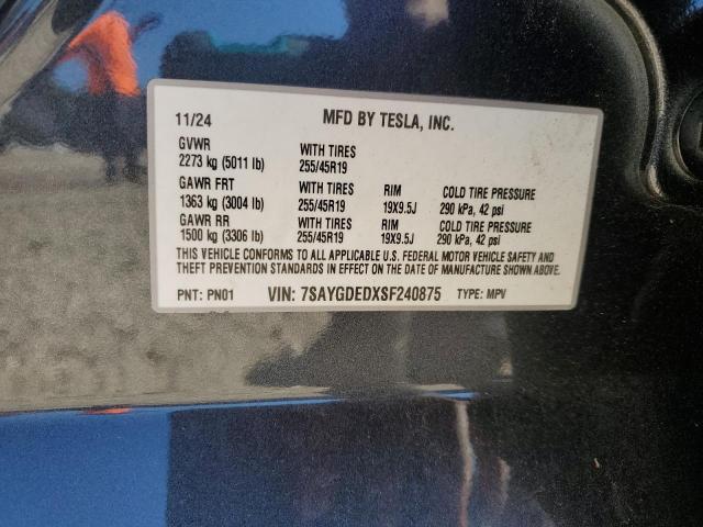 7SAYGDEDXSF240875 - 2025 TESLA MODEL Y GRAY photo 13