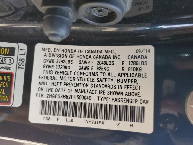 2HGFG3B82FH500046 - 2015 HONDA CIVIC EX BLACK photo 13