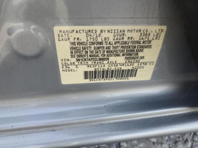 3N1CN7AP2CL908026 - 2012 NISSAN VERSA S 灰色 照片 12