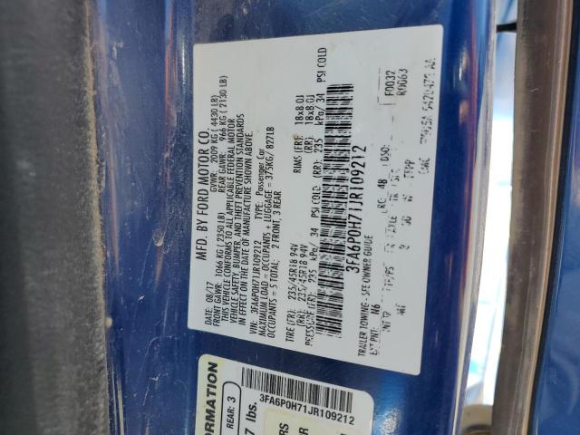 3FA6P0H71JR109212 - 2018 FORD FUSION SE أزرق صورة 12