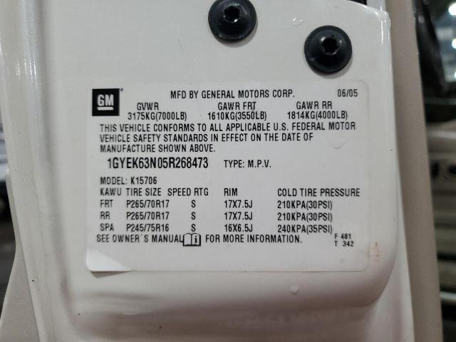 1GYEK63N05R268473 - 2005 CADILLAC ESCALADE LUXURY თეთრი ფოტო 13