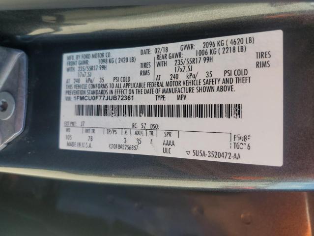 1FMCU0F77JUB72361 - 2018 FORD ESCAPE S Gris foto 13