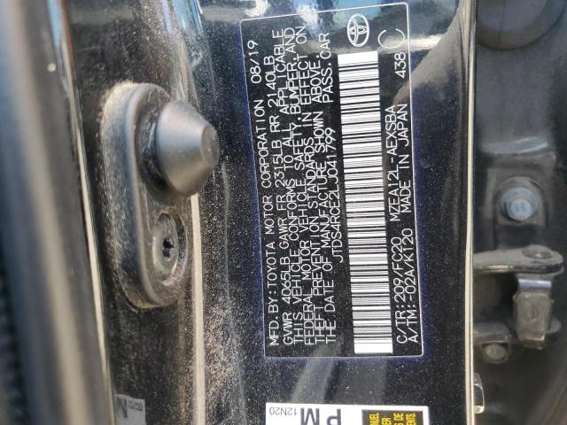 JTDS4RCE2LJ041799 - 2020 TOYOTA COROLLA SE შავი ფოტო 12