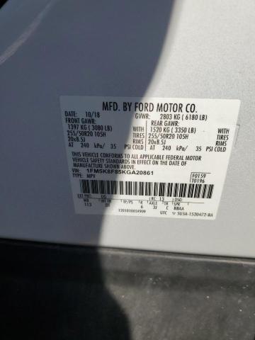 1FM5K8F85KGA20861 - 2019 FORD EXPLORER LIMITED Սպիտակ լուսանկար 13