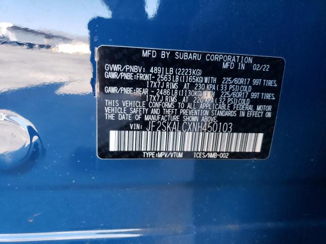 JF2SKALCXNH450103 - 2022 SUBARU FORESTER WILDERNESS BLUE photo 12