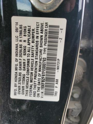 19XFB2F97FE000793 - 2015 HONDA CIVIC EXL შავი ფოტო 12