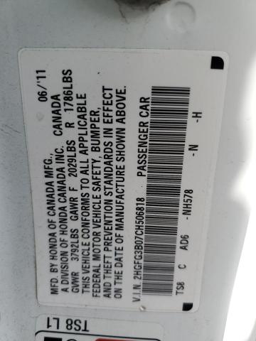 2HGFG3B07CH506818 - 2012 HONDA CIVIC EXL WHITE photo 13