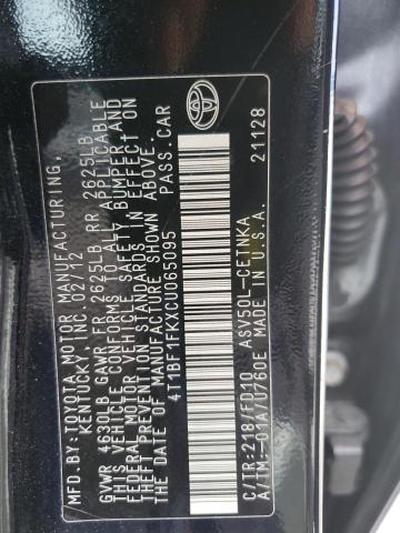4T1BF1FKXCU065095 - 2012 TOYOTA CAMRY BASE BLACK photo 12