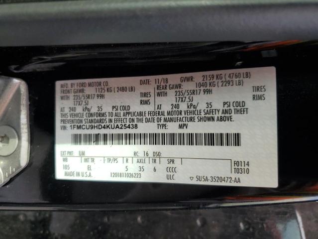 1FMCU9HD4KUA25438 - 2019 FORD ESCAPE SEL BLACK photo 13