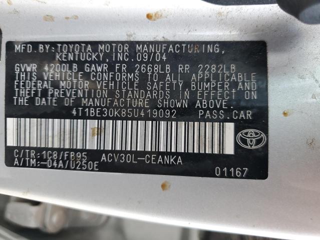 4T1BE30K85U419092 - 2005 TOYOTA CAMRY LE SILVER photo 12