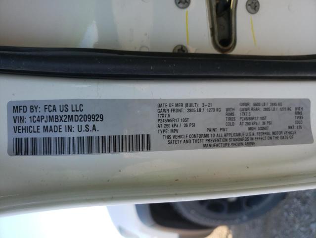 1C4PJMBX2MD209929 - 2021 JEEP CHEROKEE TRAILHAWK WHITE photo 13