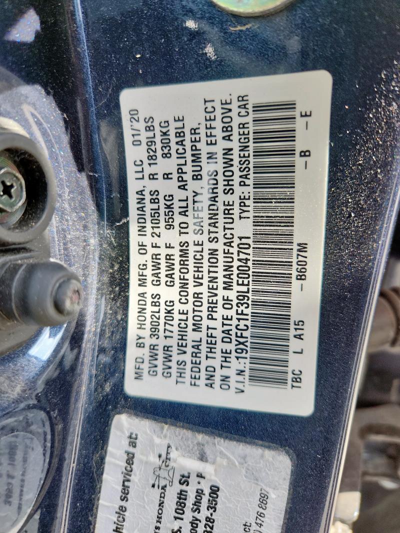 19XFC1F39LE004701 - 2020 HONDA CIVIC EX 石墨色 照片 12