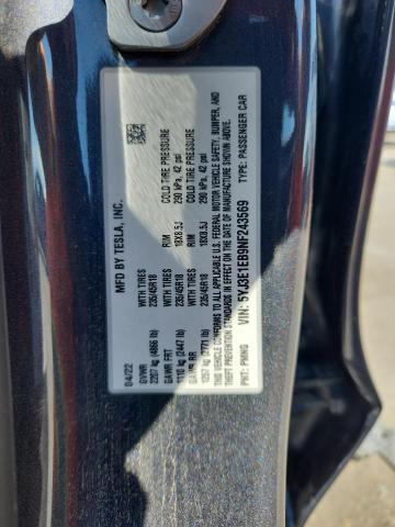 5YJ3E1EB9NF243569 - 2022 TESLA MODEL 3 Szary zdjęcie 12