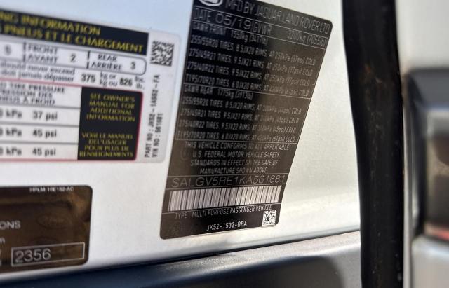 SALGV5RE1KA561681 - 2019 LAND ROVER RANGE ROVE AUTOBIOGRAPHY WHITE photo 10