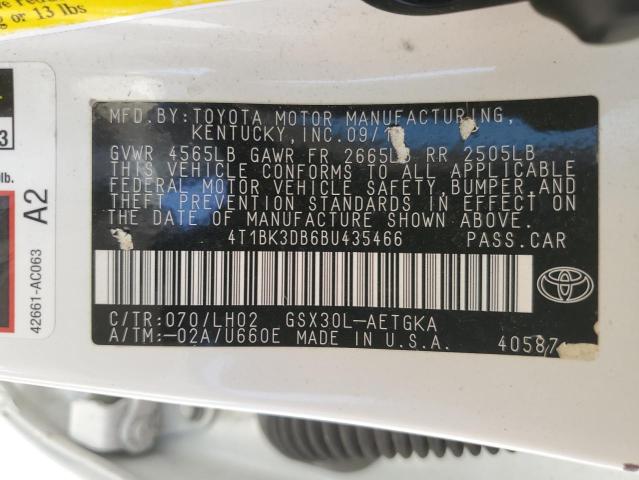 4T1BK3DB6BU435466 - 2011 TOYOTA AVALON BASE 白色 照片 12