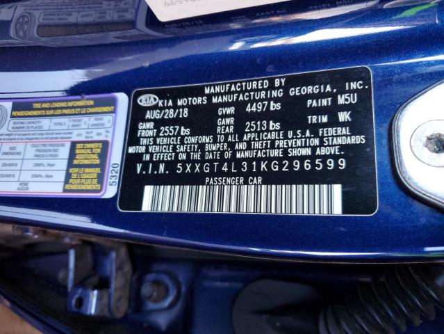 5XXGT4L31KG296599 - 2019 KIA OPTIMA LX 蓝色 照片 12