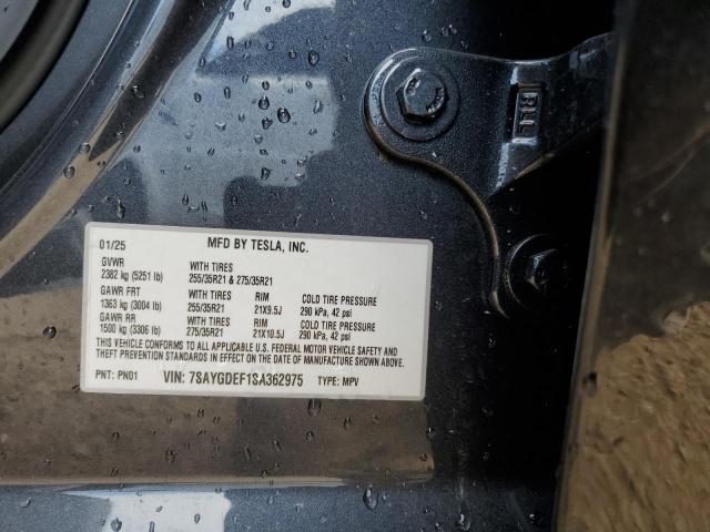 7SAYGDEF1SA362975 - 2025 TESLA MODEL Y CHARCOAL photo 12