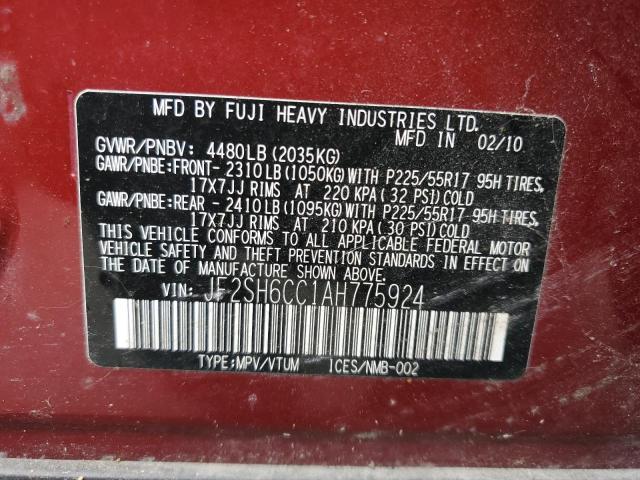 JF2SH6CC1AH775924 - 2010 SUBARU FORESTER 2.5X PREMIUM RED photo 13