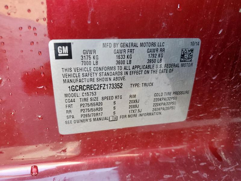 1GCRCREC2FZ173352 - 2015 CHEVROLET SILVERADO C1500 LT MAROON photo 12