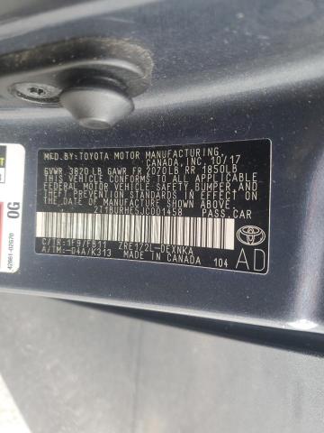 2T1BURHE5JC001458 - 2018 TOYOTA COROLLA L ნაცრისფერი ფოტო 12