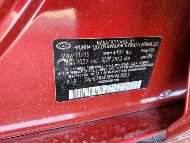 5NPE34AFXHH442063 - 2017 HYUNDAI SONATA SPORT RED photo 13