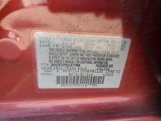 3N1CN7AP0JL877906 - 2018 NISSAN VERSA S RED photo 12